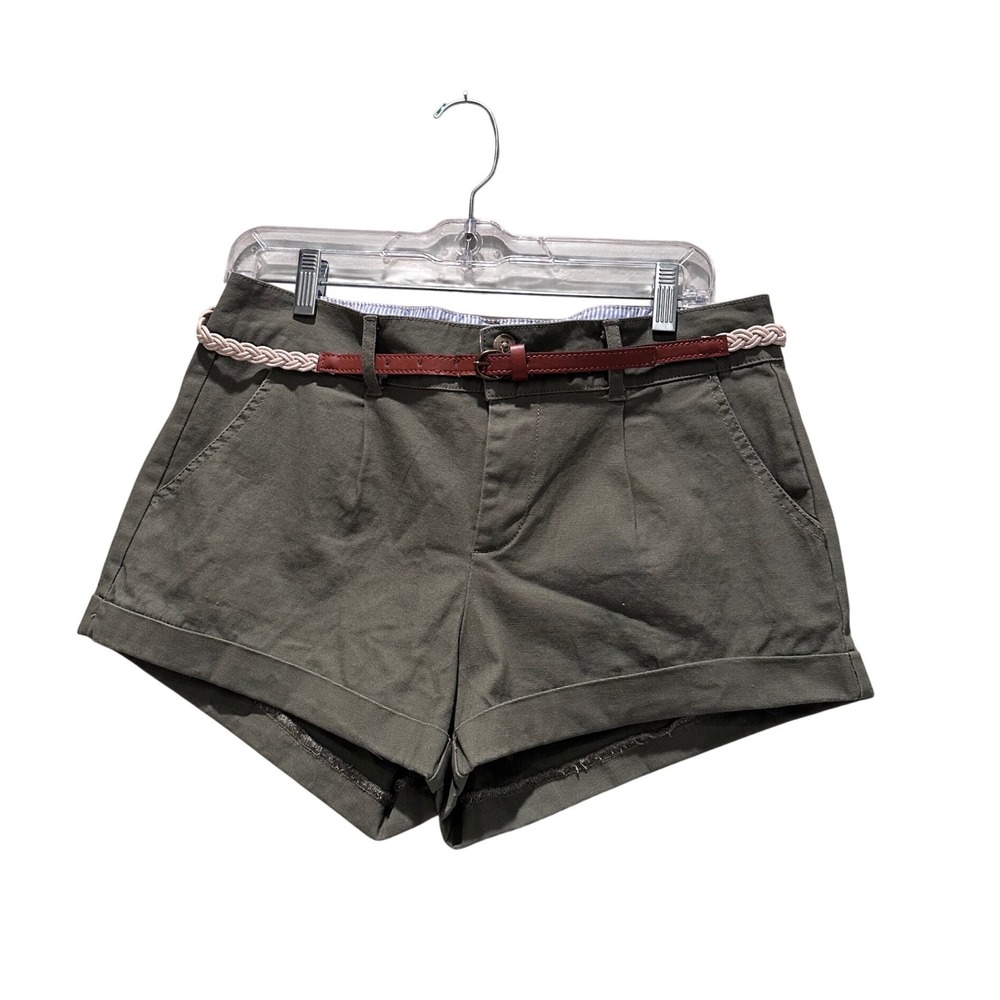 2Sable Green Khaki Cuffed Belted Shorts Cotton‎ Blend Size Large NWT